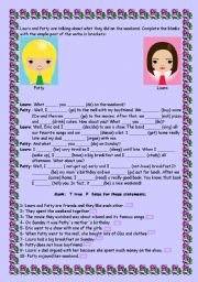 English Worksheet: Linda and Patty talk about their weekend