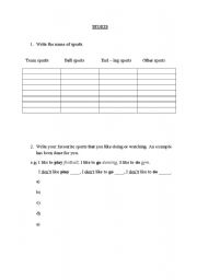 English worksheet: sports