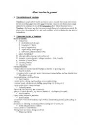 English Worksheet: About tourism - tourism topic for language exam in tourism