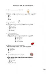 English worksheet: test for 4th grades