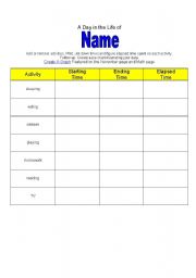 English worksheet: a day in my life chart