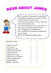 English Worksheet: read about james