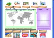 English Worksheet: Jigsaw World Map Puzzle (Cut & Paste) 2 pages =included the jigsaw pieces