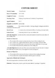 English worksheet: cover sheet and lesson plan