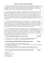 English Worksheet: WOULD YOU SNITCH ON A DRUG USER? (