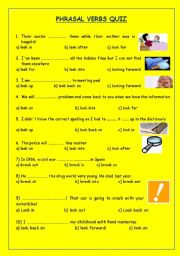 English Worksheet: PHRASAL VERB MULTIPLE QUIZ AND ACTIVITY