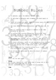 English Worksheet: Number Rules
