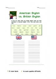 English worksheet: English and American Words