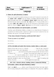 English Worksheet: English paper n3 for 1st year secondary school pupils
