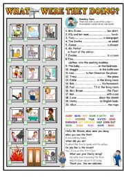 English Worksheet: Past continuous What were they doing? 4 skills (BW+key) 2pages