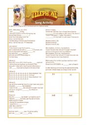 English Worksheet: SONG ACTIVITY - Telephone: Lady Gaga feat Beyonce [with key]