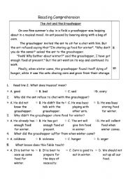 English Worksheet: The Ant And The Grasshopper  