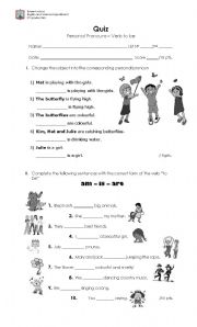 English Worksheet: personal pronouns - verb to be