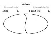 English worksheet: What animals do you like? / What animals dont you like?