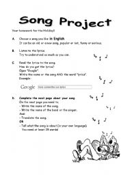 English Worksheet: students independent song project