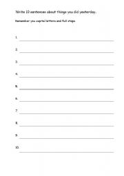 English Worksheet: 10 thing you did yesterday
