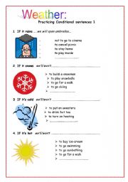 English Worksheet: Weather: practicing conditional sentences I