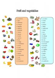 English Worksheet: Fruit and vegetables-matching game