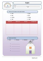 English worksheet: Parts of the house and Furniture