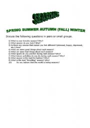 English worksheet: SEASONS DISCUSSION