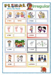 Plural for kids part 2 - Irregular - 2 pages: Study sheet and practice 