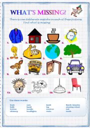 English Worksheet: What is missing? A fun excercise to make your students talk. (with answers)