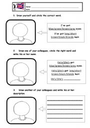 English Worksheet: eyes and hair description