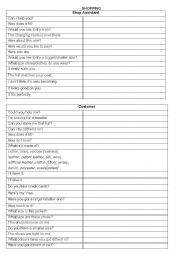 English Worksheet: shopping for clothes key phrases and gap filling dialogues