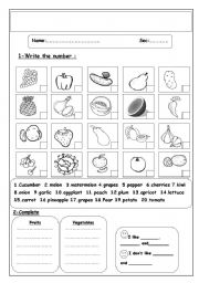 English Worksheet: Fruits and vegetables