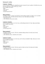 English Worksheet: shopping for clothes role plays