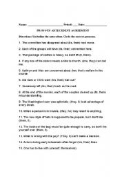 English worksheet: Pronoun-antecedent agreement