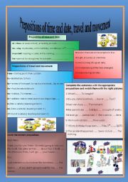 English Worksheet: Prepositions of time and date , travel and movement.