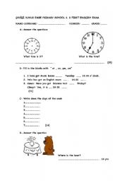 English Worksheet: 4th grade exam