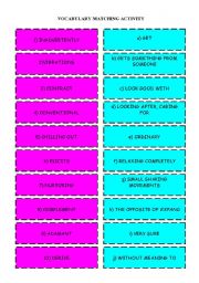 English worksheet: VOCABULARY MATCHING ACTIVITY