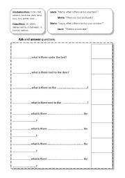 English worksheet: What is there in your bedroom? (prepositions mingle).