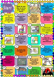 English Worksheet: Entertainment board game (2pages)/ 50 squares