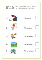 English Worksheet: SPORTS (YLE STARTERS EXERCISE) 