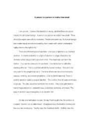 English Worksheet: Right To Life Report