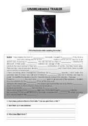 English Worksheet: Unbreakable trailer worksheet