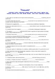 English Worksheet: Vocabulary related to relationships 