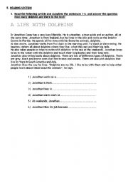 English worksheet: READING SECTION