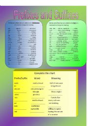 English Worksheet: Prefixes and Suffixes