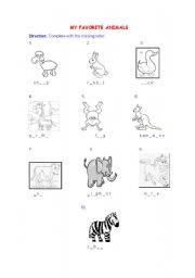 English worksheet: MY FAVORITES ANIMALS