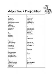 Advectives + prepositions and Verbs + prepositions list