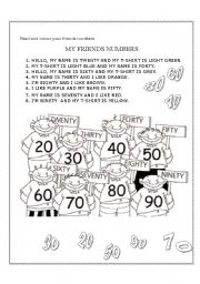 English Worksheet: NUMBERS AND COLOURS