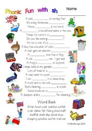 3 pages of Phonic Fun with sh: worksheet, story and key (#7)