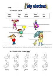 English Worksheet: clothes and colors