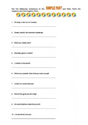 English Worksheet: Simple Past - Negatives and Interrogatives