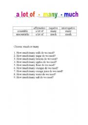 English Worksheet: quantifiers a lot of - much - many