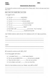 English Worksheet: Diagnostic Practice CAN-CANT